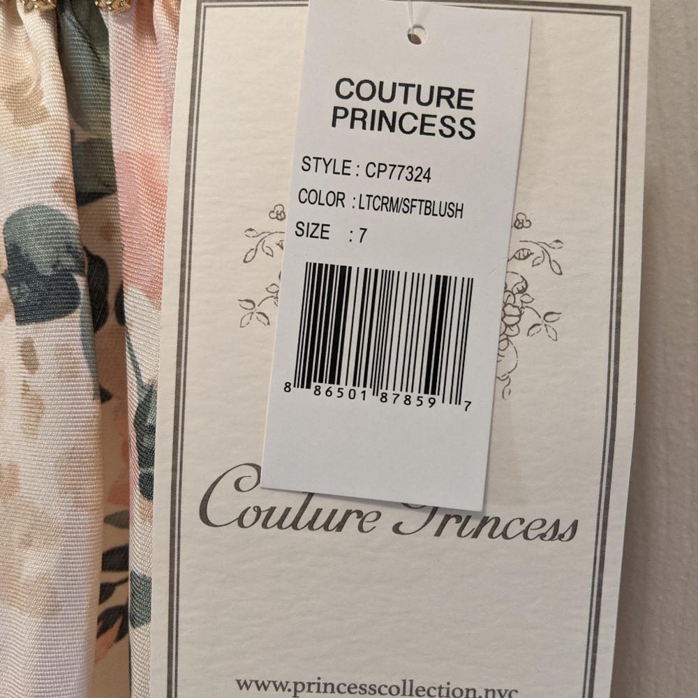 NWT. COUTURE PRINCESS Girls Dress, Size 7 Light Cream/Soft Blush, Baby Blue - Picture 5 of 9